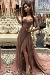 Cheap Spaghetti Straps Rose Gold Long Evening Prom Dresses, Evening Party Prom Dress